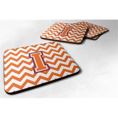 Letter I Chevron Orange And Regalia Foam Coaster, Set Of 4